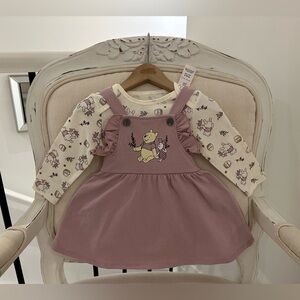 💕 6~12 Mth Baby Winnie the Pooh Ruffle Dress with Ivory Top NWT